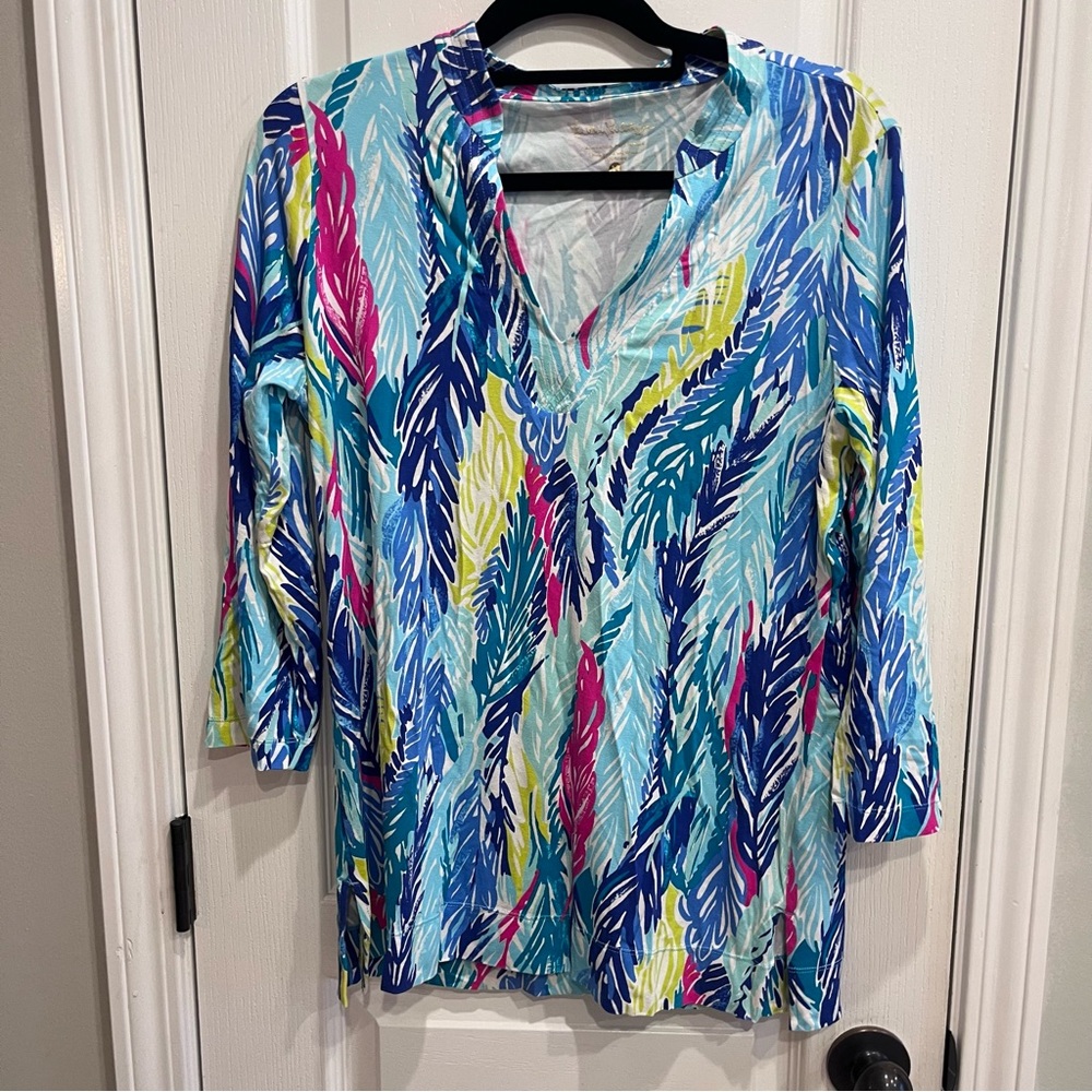 Lilly Pulitzer Vero Tunic Top In Multi Light as a Feather Medium Shirt